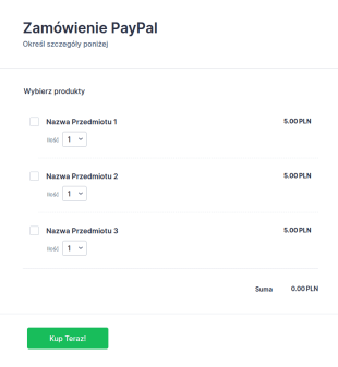 Formularz Zamówienia PayPal
