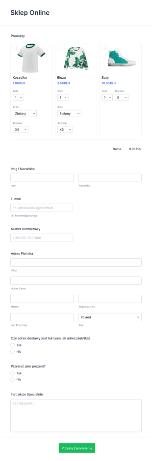 Formularz Zamówienia Produktu Form Template
