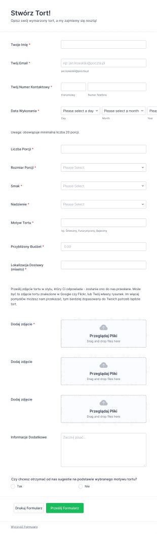 Formularz Zamówienia Tortu Specjalnego Form Template