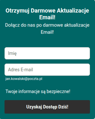 Formularz Zapisu Na Darmowe Aktualizacje Email
