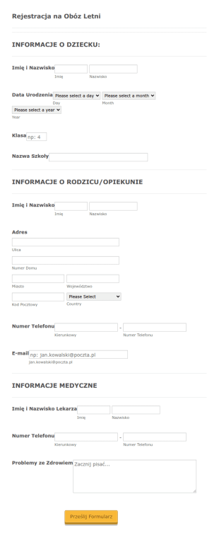 Formularz Zapisu Na Obóz Letni