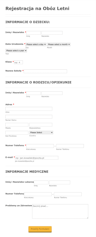 Formularz Zapisu Na Obóz Letni