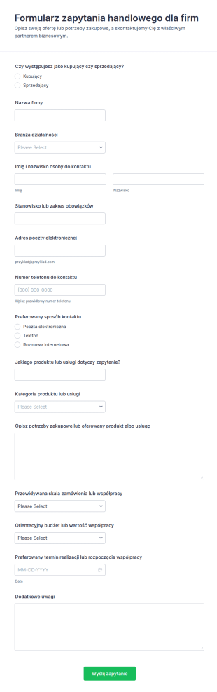 Formularz Zapytania B2B Od Kupującego I Sprzedającego