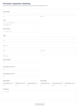 Formularz Zapytania O Booking