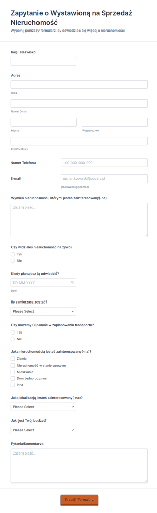 Formularz Zapytania O Nieruchomość