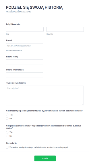 Formularz Zaświadczenia