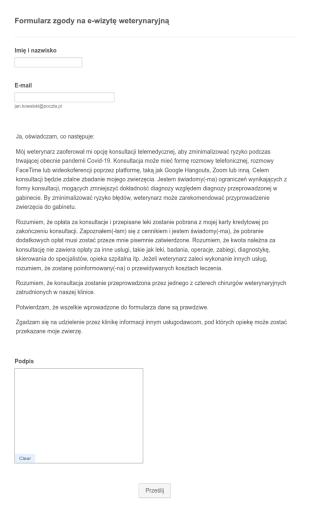 Formularz Zgody Na E Poradę Weterynaryjną