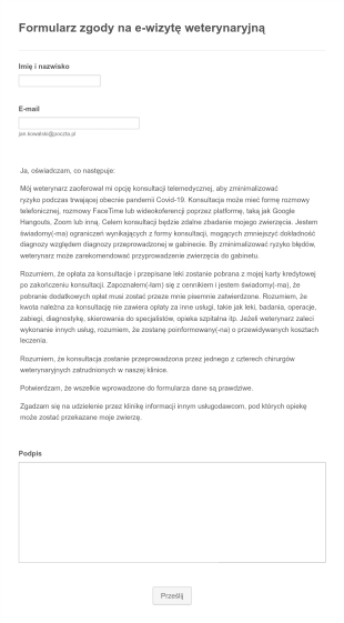Formularz Zgody Na E Poradę Weterynaryjną