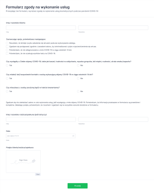 Formularz Zgody Na Usługi Salonu Podczas Pandemii Covid 19 Form Template