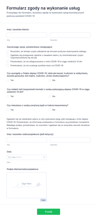 Formularz Zgody Na Usługi Salonu Podczas Pandemii Covid 19