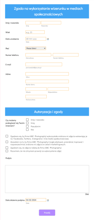 Formularz Zgody Na Wykorzystanie Wizerunku Form Template