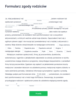 Formularz Zgody Rodziców