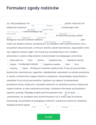 Formularz Zgody Rodziców Form Template