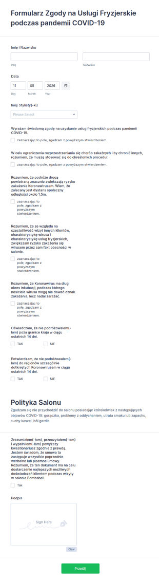 Formularz Zgody Salonu COVID 19