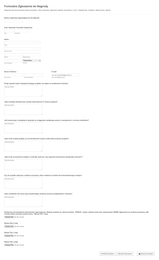 Formularz Zgłoszenia Do Nagrody