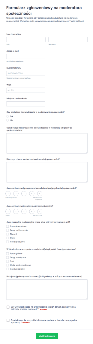 Formularz Zgłoszenia Moderatora Społeczności