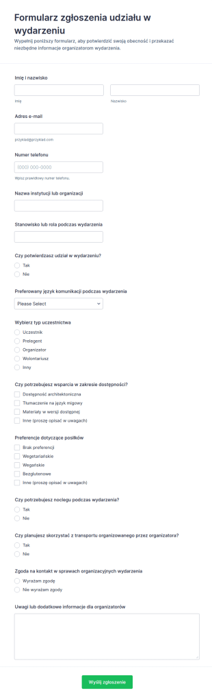 Formularz Zgłoszenia Na Wydarzenie