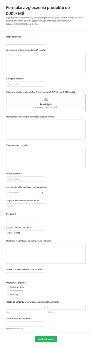 Formularz Zgłoszenia Oferty Produktu