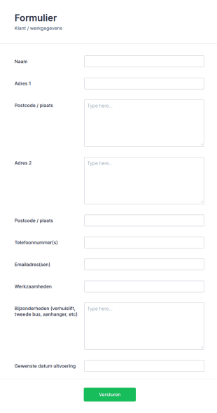 Formulier Klant / Werkgegevens