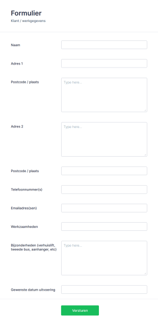 Formulier Klant / Werkgegevens