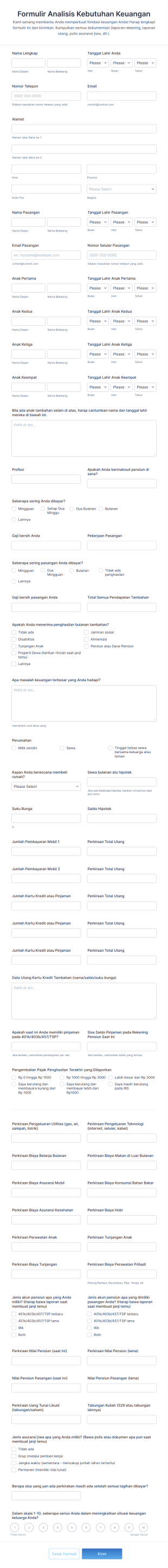 Formulir Analisis Kebutuhan Finansial Form Template