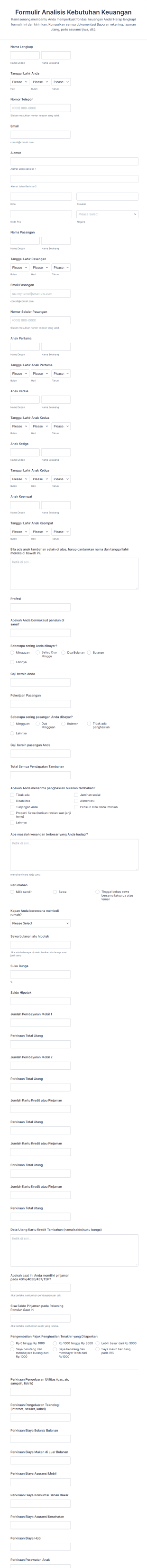 Formulir Analisis Kebutuhan Finansial