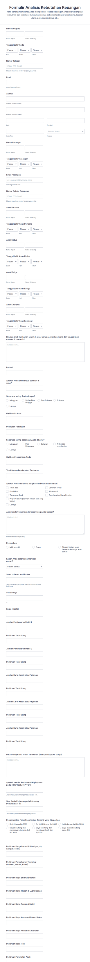 Formulir Analisis Kebutuhan Finansial