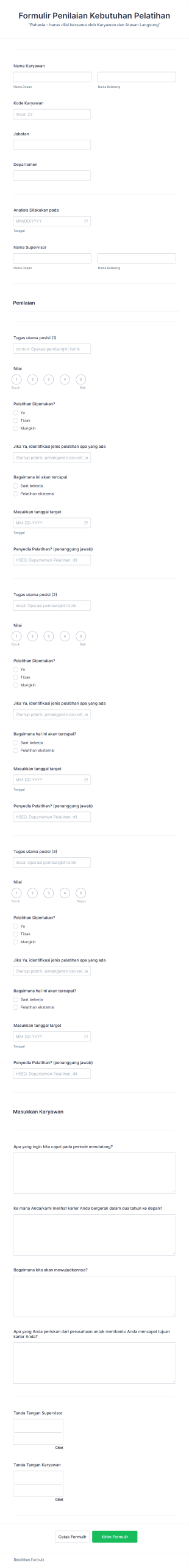 Formulir Analisis Kebutuhan Pelatihan Form Template