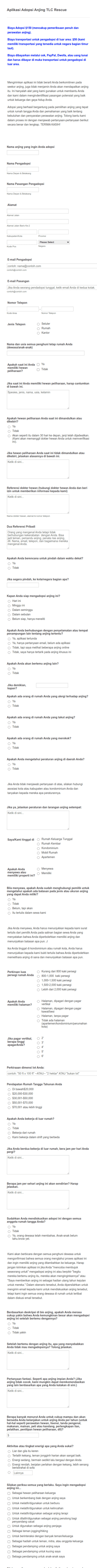 Formulir Aplikasi Adopsi Anjing