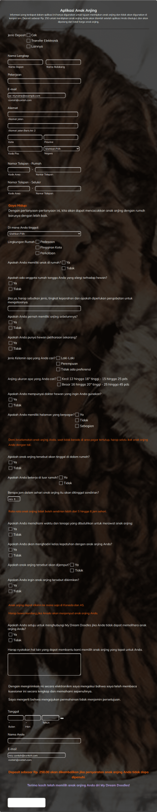 Formulir Aplikasi Anak Anjing Form Template