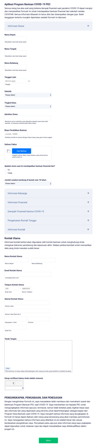 Formulir Aplikasi Bantuan Beasiswa Saat COVID 19