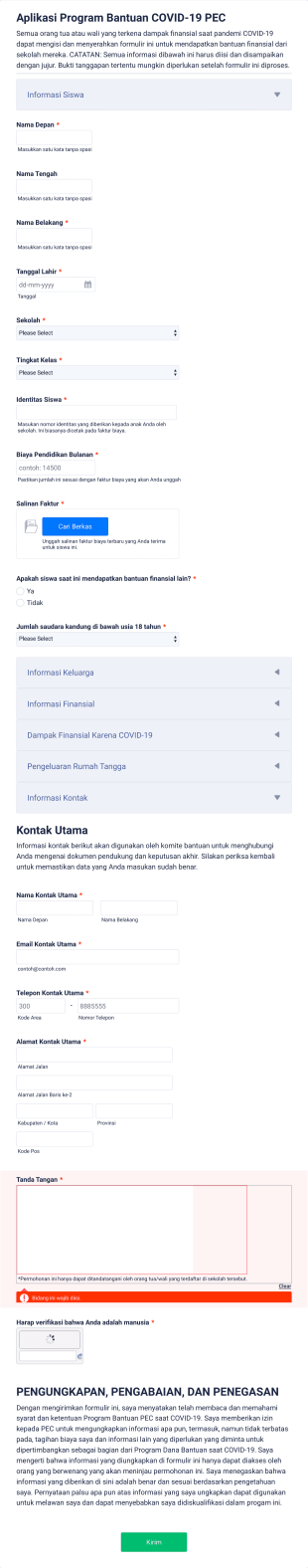 Formulir Aplikasi Bantuan Beasiswa Saat COVID 19