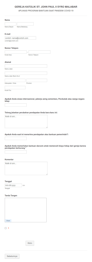 Formulir Aplikasi Bantuan Saat Pandemi COVID 19