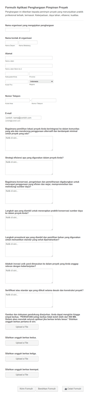 Formulir Aplikasi Penghargaan Pimpinan Proyek
