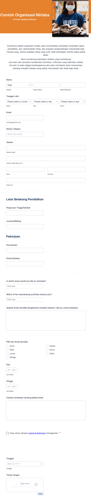 Formulir Aplikasi Relawan Untuk Nirlaba