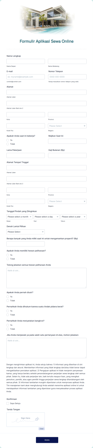 Formulir Aplikasi Sewa Online