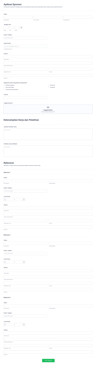 Formulir Aplikasi Sponsor Form Template
