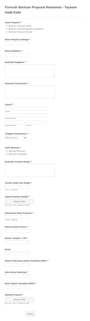Formulir Bantuan Proposal Keislaman Yayasan Hadji Kalla Form Template