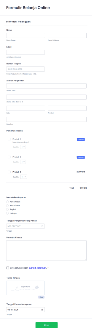 Formulir Belanja Online
