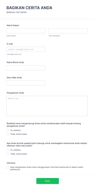 Formulir Berbagi Testimoni Form Template