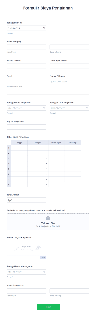 Formulir Biaya Perjalanan Form Template