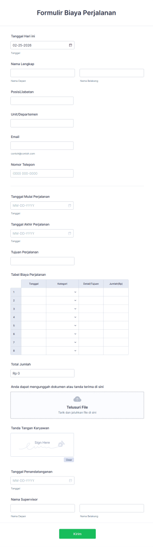 Formulir Biaya Perjalanan