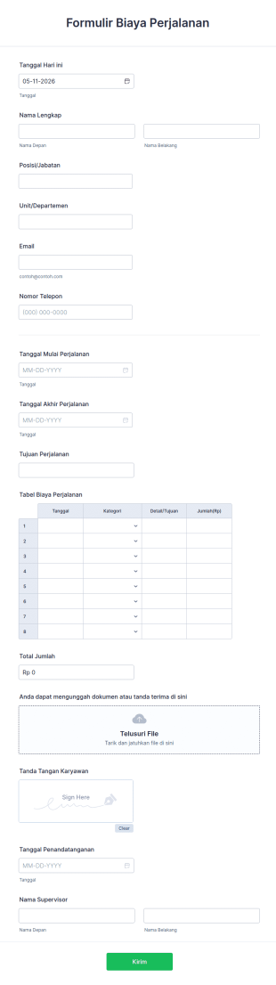 Formulir Biaya Perjalanan