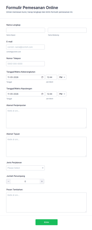 Formulir Booking Jasa Transportasi Online