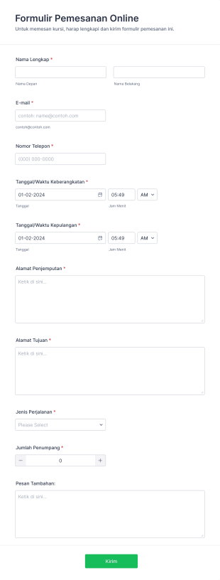 Formulir Booking Jasa Transportasi Online