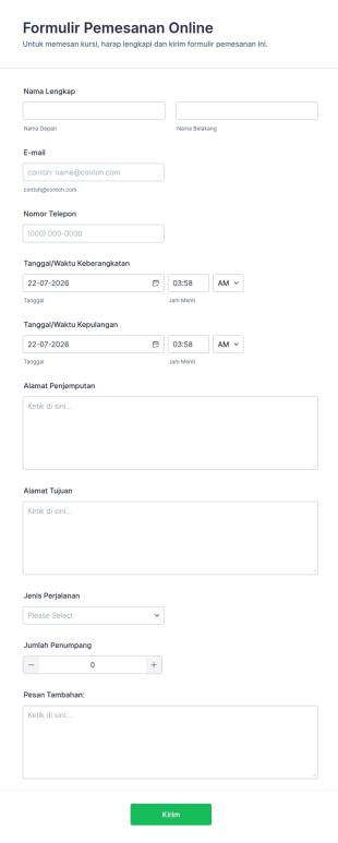 Formulir Booking Jasa Transportasi Online
