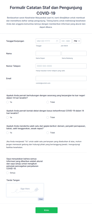 Formulir Catatan Staf Dan Pengunjung COVID 19