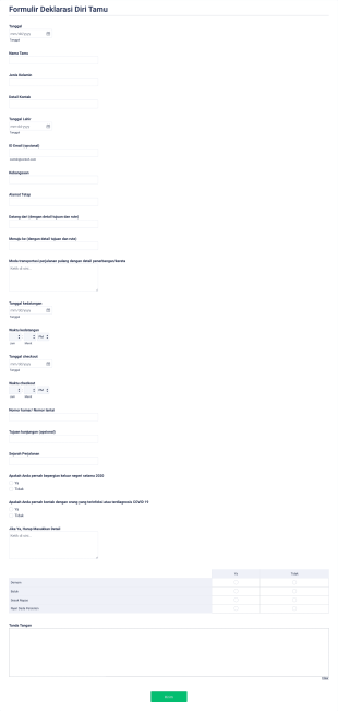 Formulir Deklarasi Diri Tamu Perihal COVID 19 Form Template