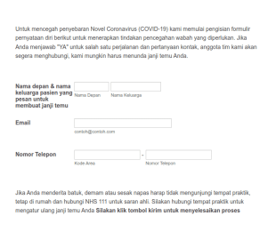 Formulir Deklarasi Diri Virus Corona