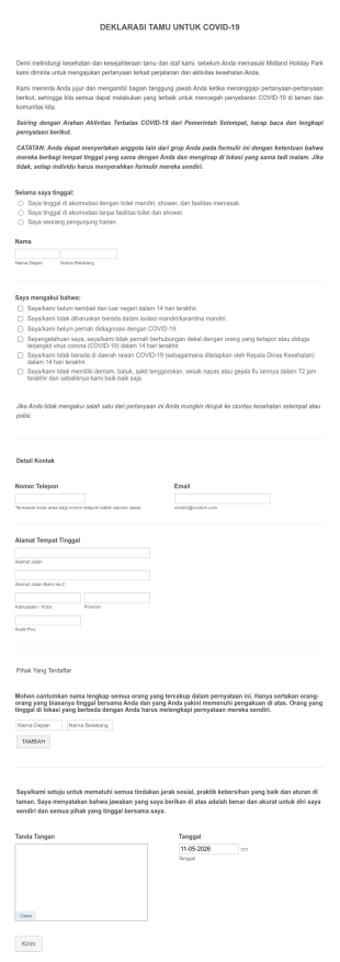Formulir Deklarasi Tamu Untuk Covid 19